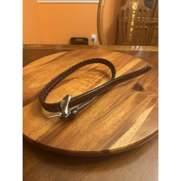 Vintage  Brighton Tan Leather Rope Belt W/ Silver Buckle Size M 05108 main image 6